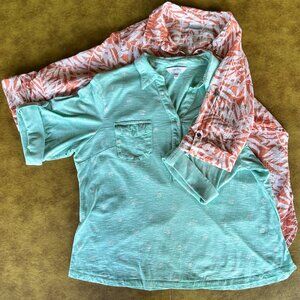 2 Summer Tops with Collars and Roll Tab Sleeves